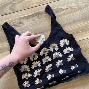 LA Hearts Black flower crop top - xs